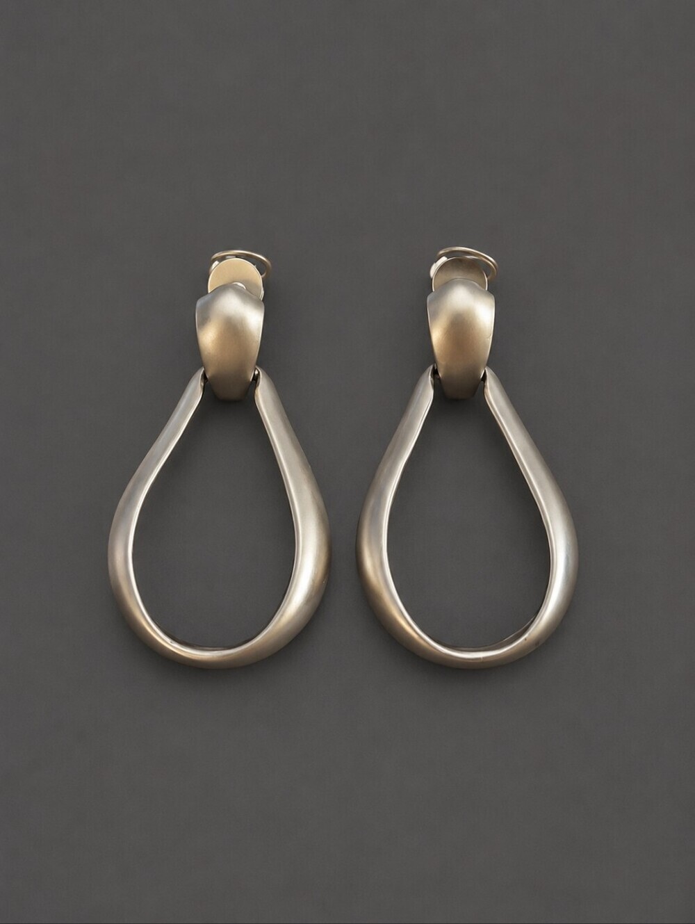 VTG Matte Long Hoop Doorknocker Atomic Modernist Baddie Clip-on Earrings